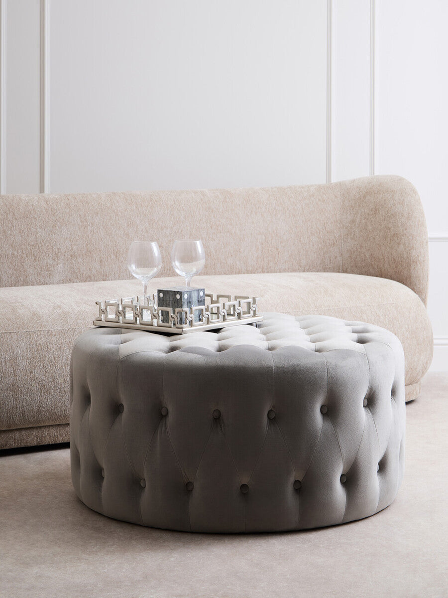 Haley Grey Velvet Round Footstool