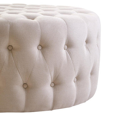 Haley Beige Velvet Round Tufted Footstool