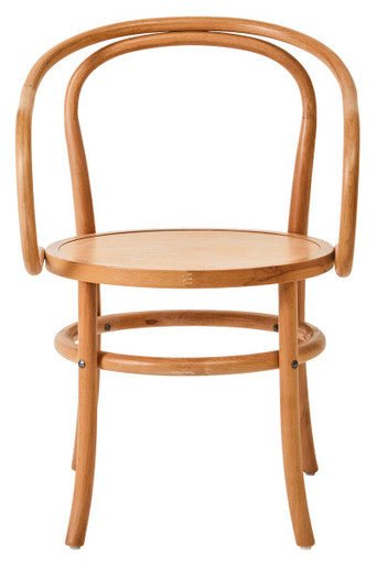 Wooden chair with curved backrest on a white background
