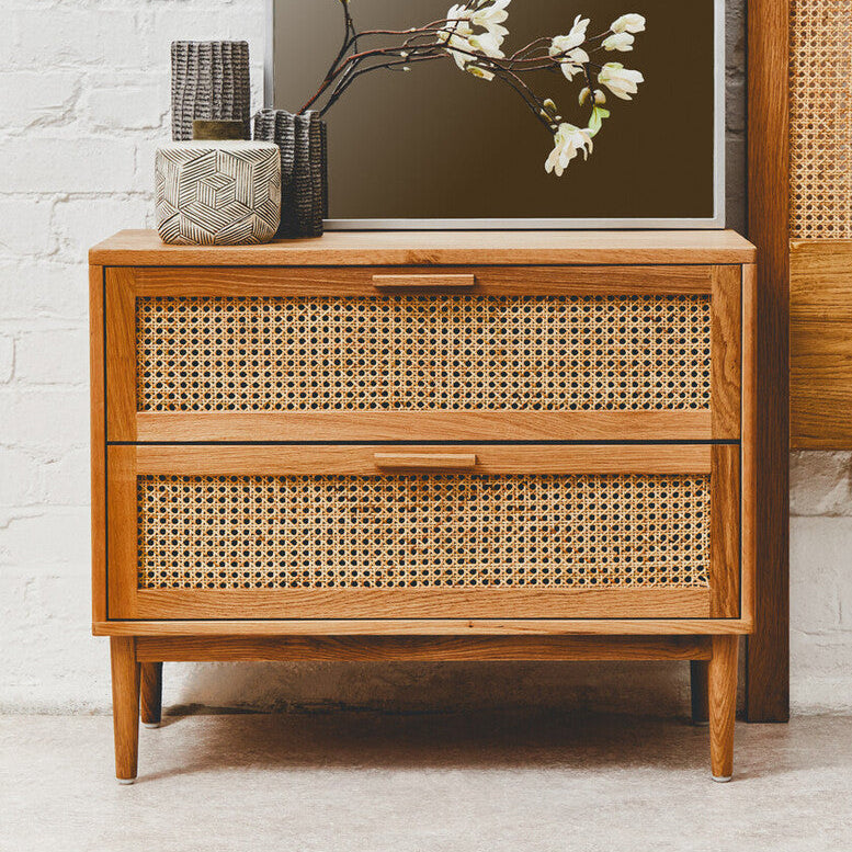 Lyon Rattan and Oak Wood Chest of Two Drawers