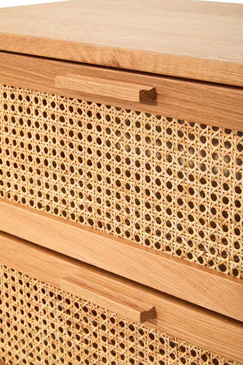 Lyon Rattan and Oak Wood Chest of Two Drawers