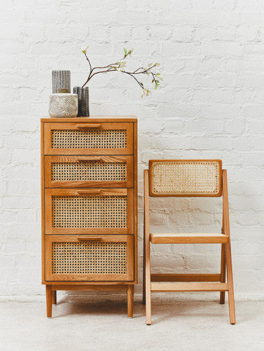 Lyon Rattan and Oak Wood Chest of Four Drawers - Image 11