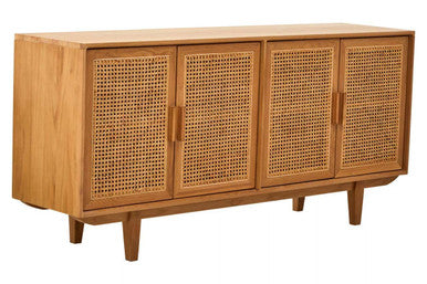 Lyon 4 Door Natural Rattan And Oak Sideboard