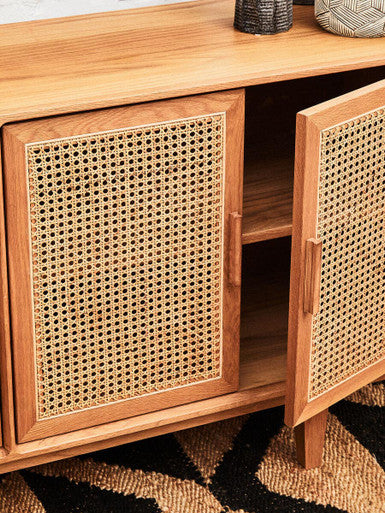 Lyon 4 Door Natural Rattan And Oak Sideboard