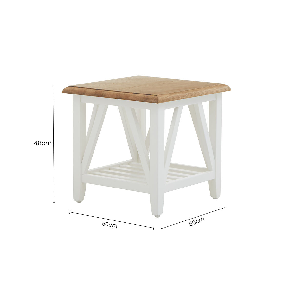 Natural Oak Side Table with White Finished Birch Base and Sculpted Supports, Parkside