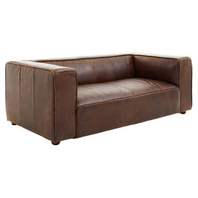 2 Seater Antique Brown Leather Sofa, King - Image 4