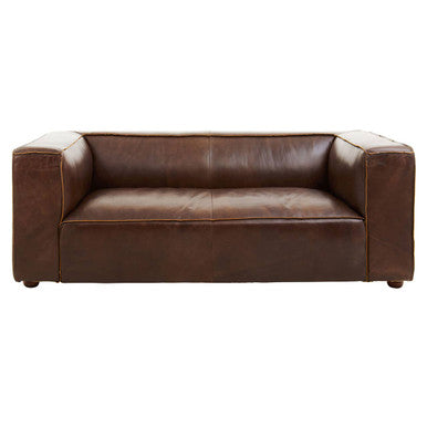 2 Seater Antique Brown Leather Sofa, King - Image 2