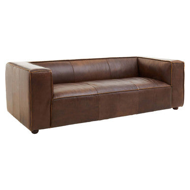 3 Seater Antique Brown Leather Sofa, King - Image 4