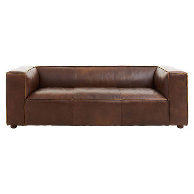 3 Seater Antique Brown Leather Sofa, King - Image 2