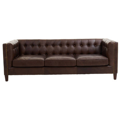3 Seater Modern Chesterfield Dark Brown Leather Sofa, King - Image 2