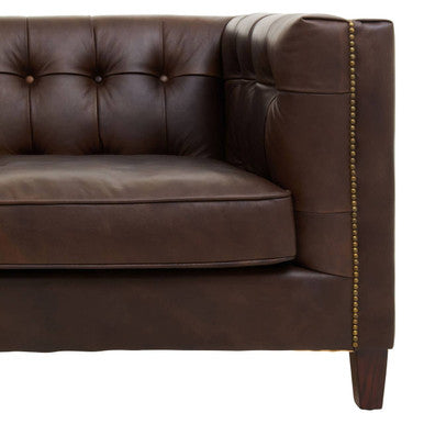 3 Seater Modern Chesterfield Dark Brown Leather Sofa, King - Image 7