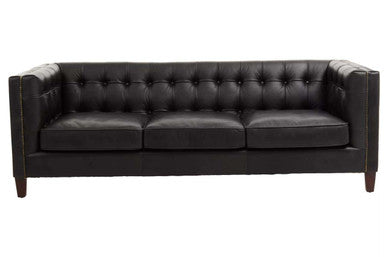 3 Seater Modern Chesterfield Black Leather Sofa, King - Image 2