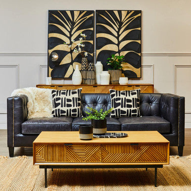 3 Seater Modern Chesterfield Black Leather Sofa, King - Image 1