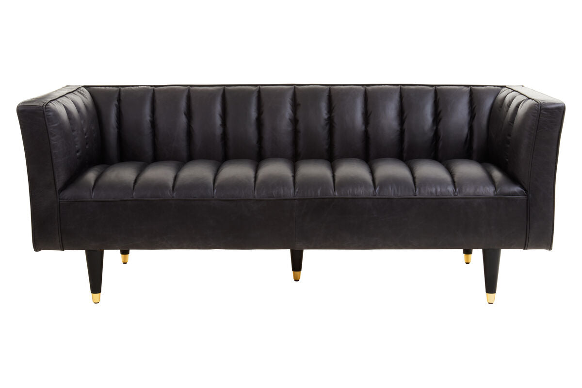 3 Seater Black Leather Sofa with Flared Arms, King - Image 2