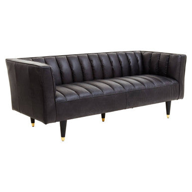 3 Seater Black Leather Sofa with Flared Arms, King - Image 3
