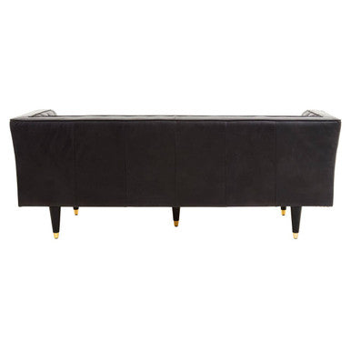 3 Seater Black Leather Sofa with Flared Arms, King - Image 7