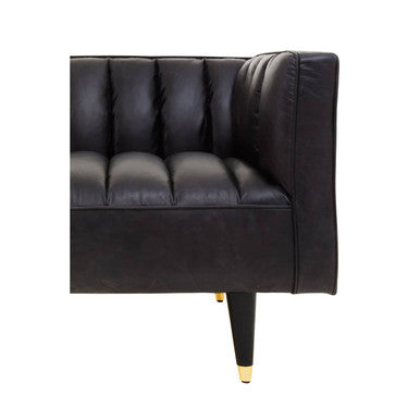King Three Seater Black Leather Sofa With Flared Arms