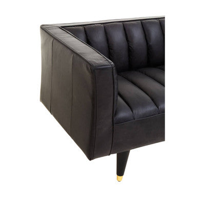 King Three Seater Black Leather Sofa With Flared Arms