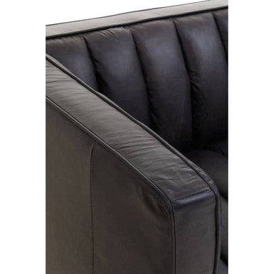 King Three Seater Black Leather Sofa With Flared Arms