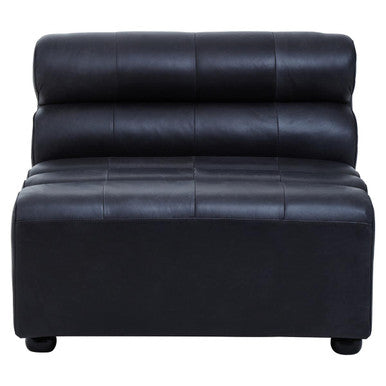 King Armless Antique Black Leather Modular Sofa Chair