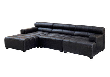 King Armless Antique Black Leather Modular Sofa Chair