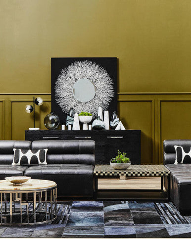 King Armless Antique Black Leather Modular Sofa Chair