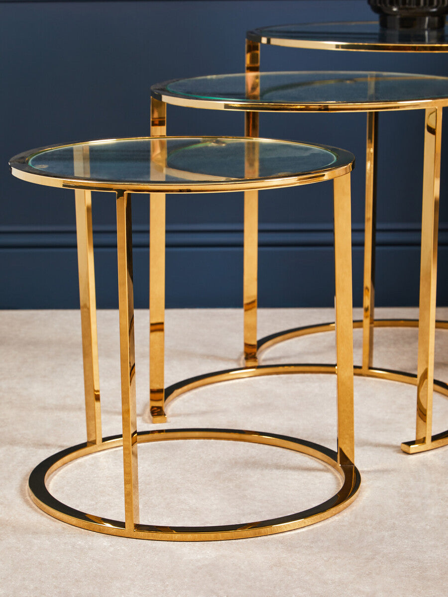 Allure Set Of 3 Gold Brushed Nesting Tables