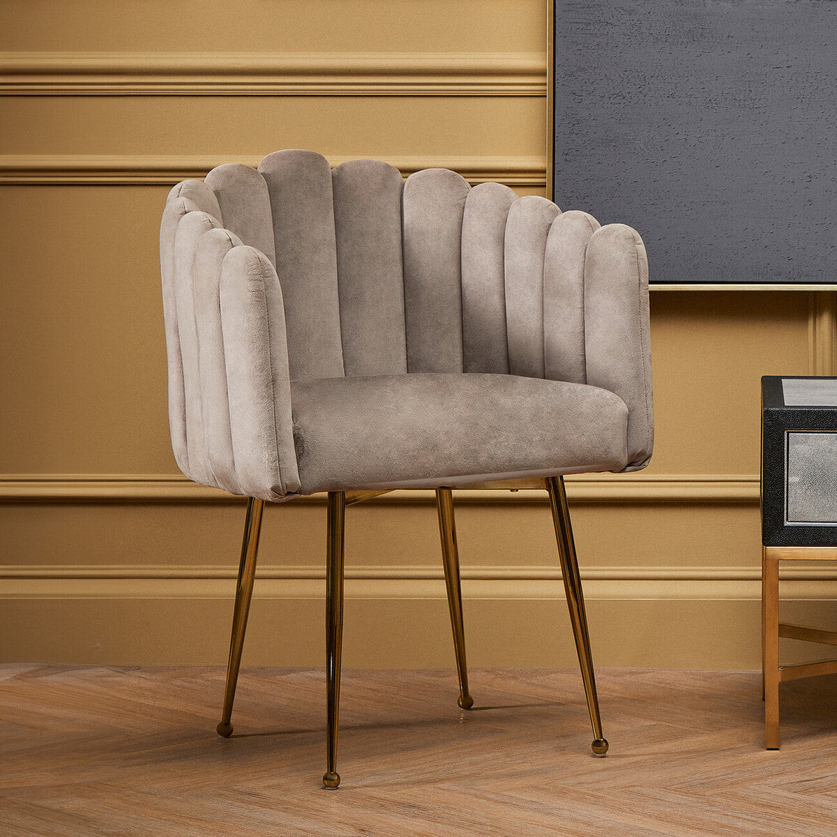 Bari Mink Velvet Scalloped Dining Chair - Image 1