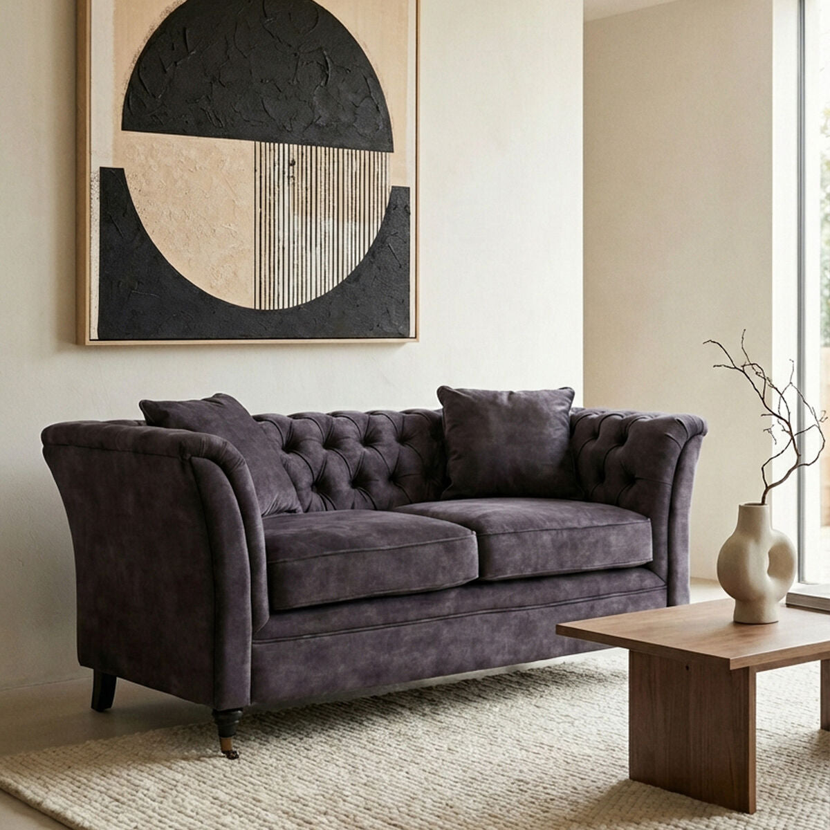 2 Seater Grey Velvet Sofa, Sabrina - Image 1