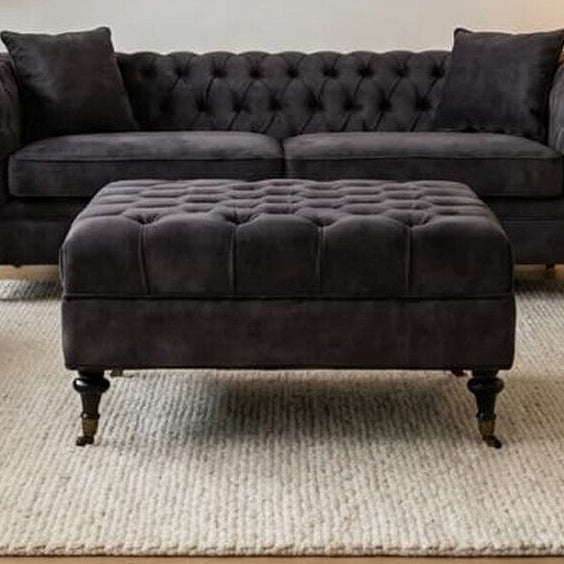 Grey Velvet Ottoman, Sabrina - Image 1