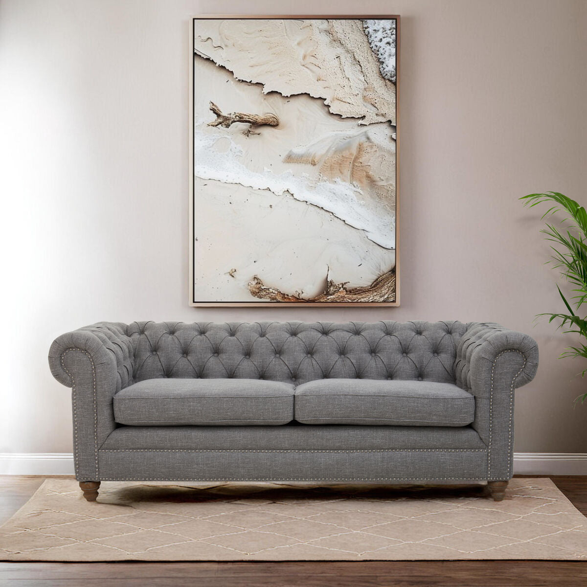 Stella Three Seat Grey Linen Sofa