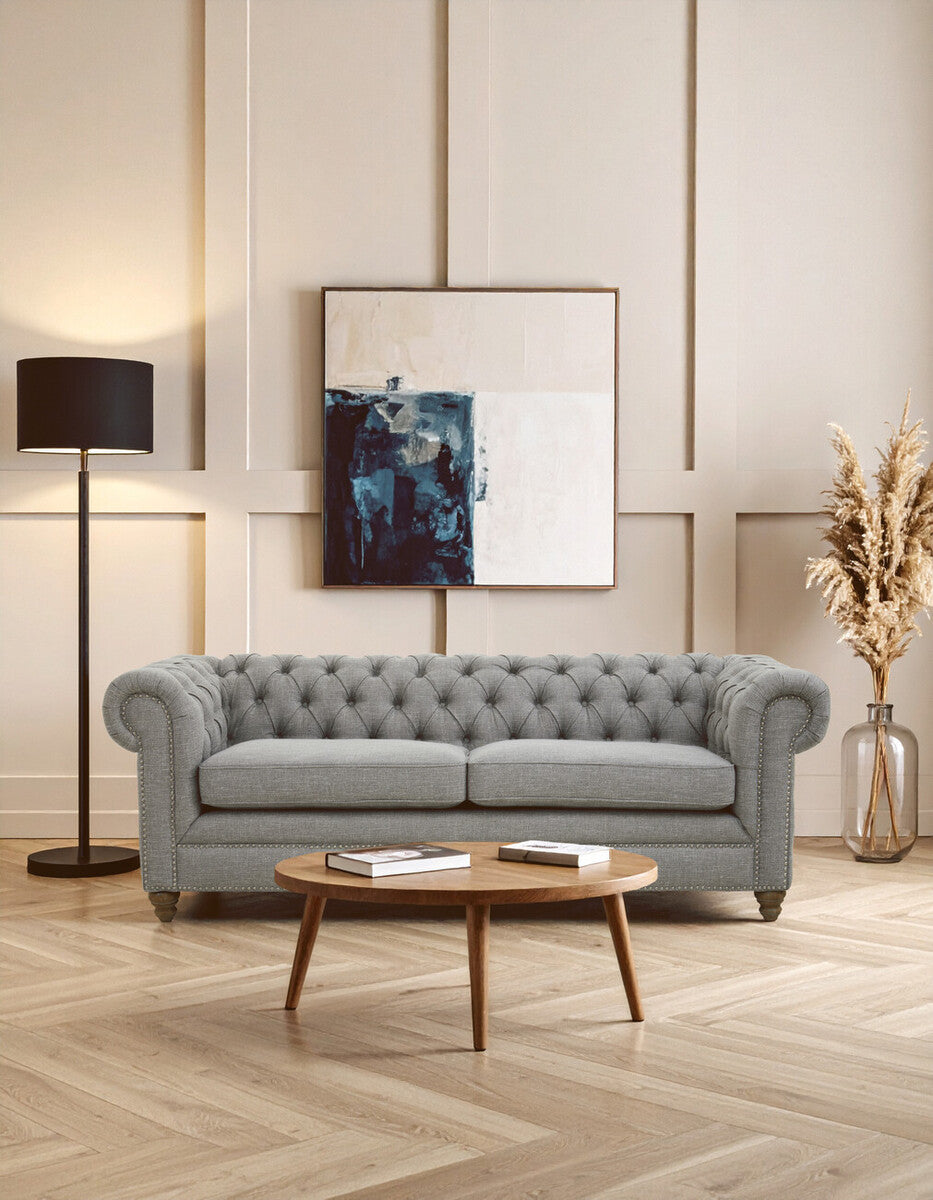 3 Seater Grey Linen Sofa, Stella - Image 6