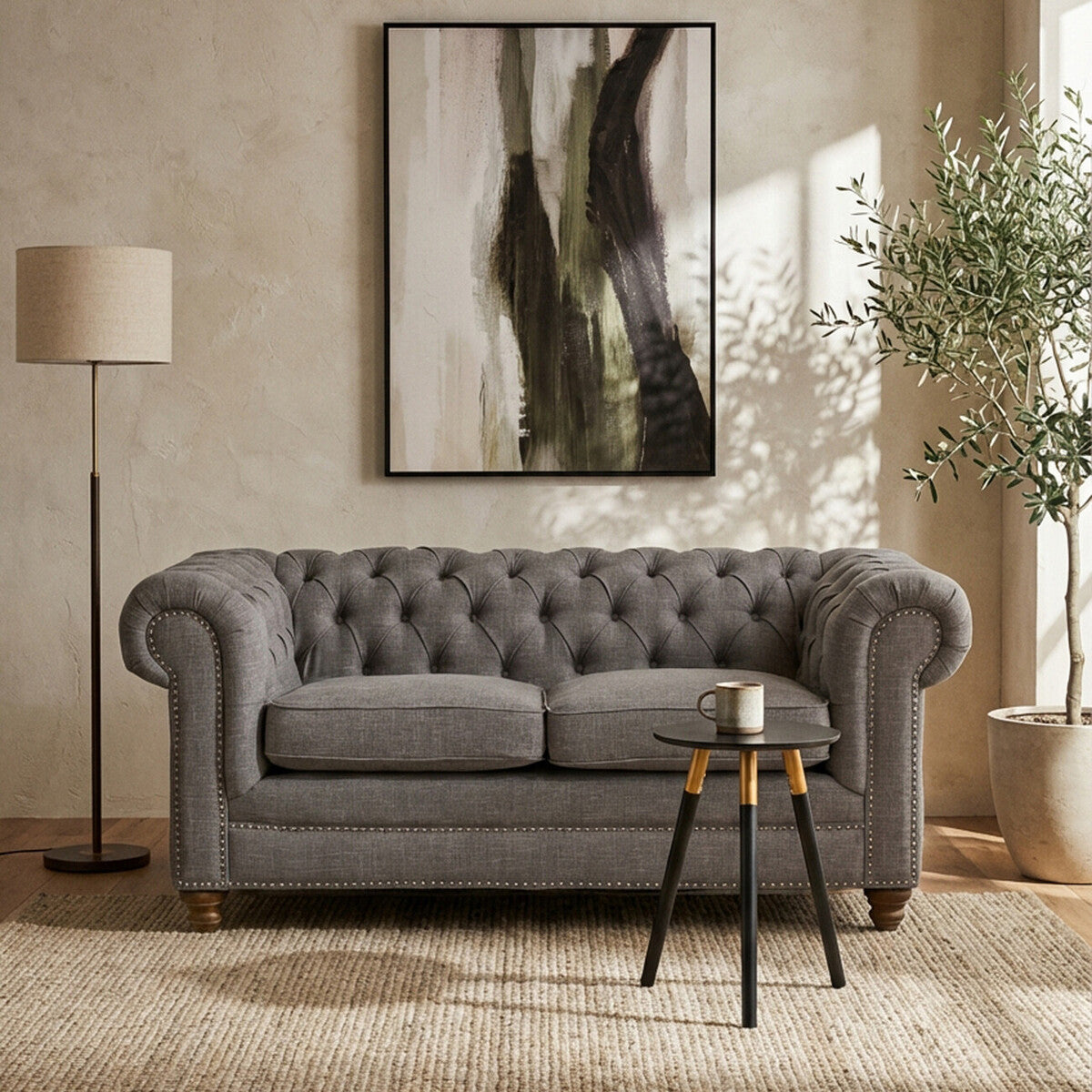 2 Seater Grey Linen Sofa, Stella - Image 1