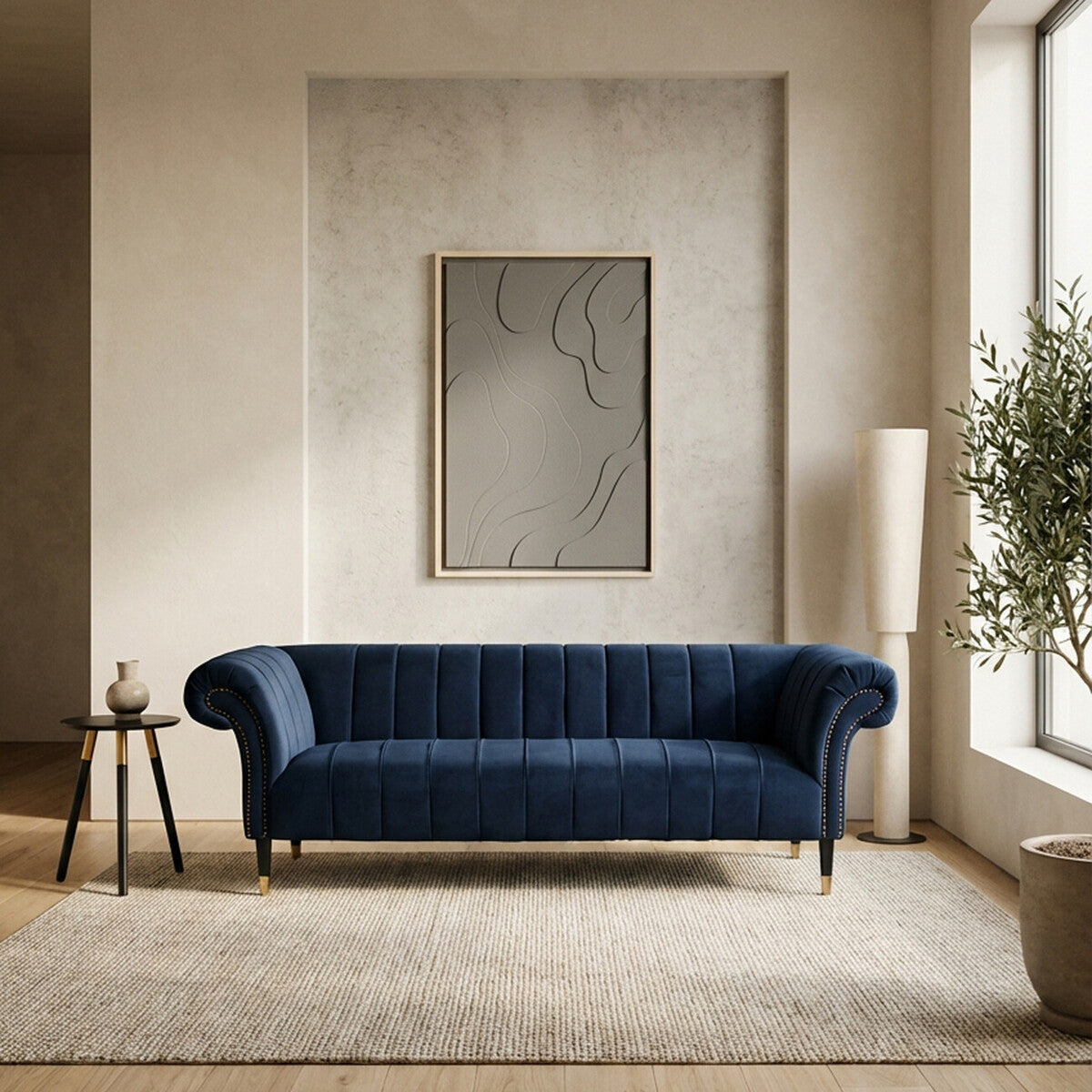 3 Seater Midnight Velvet Sofa, Siena - Image 1