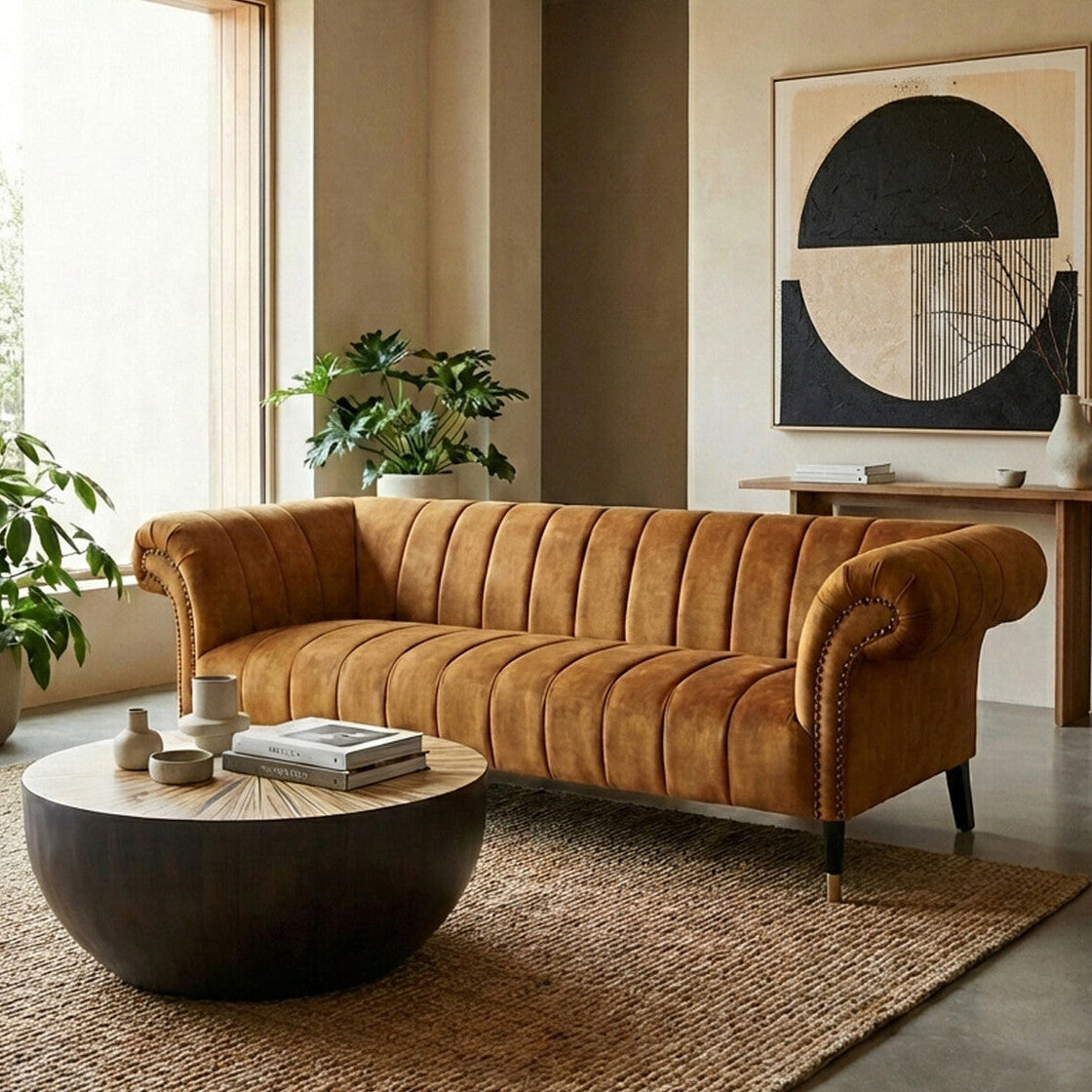 3 Seater Gold Velvet Sofa, Siena - Image 1