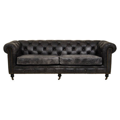 3 Seater Antique Black Chesterfield Leather Sofa, Hoxton - Image 2