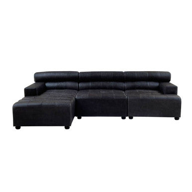 King Right Arm Antique Black Leather Modular Sofa