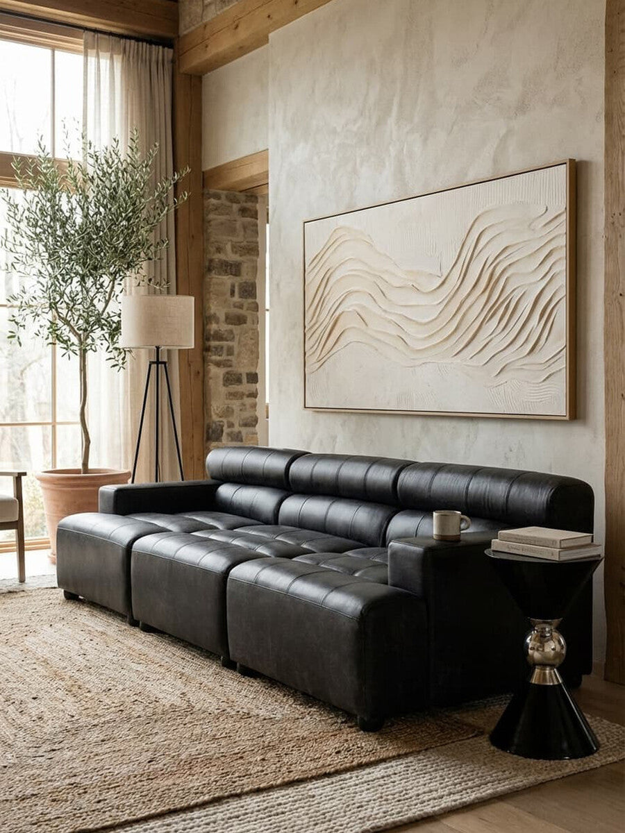 Right Arm Antique Black Leather Modular Sofas, King - Image 11