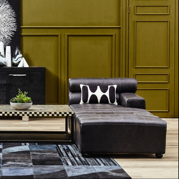 King Antique Black Right Arm Leather Modular Chaise Sofa - Image 1