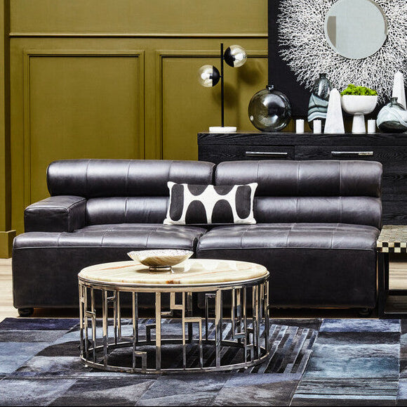 Left Arm Antique Black Modular Leather Sofa, King - Image 1