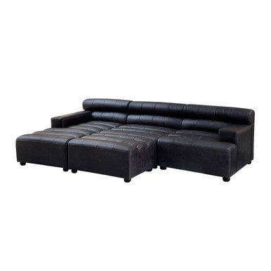 Antique Black Leather Modular Ottoman, King - Image 8
