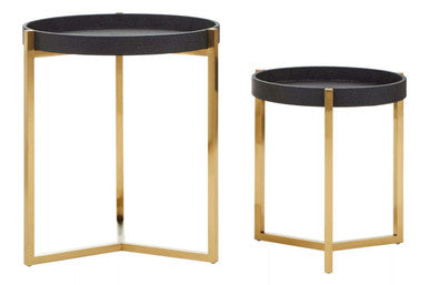Cardoba Set Of Two Black Faux Shagreen Tray Tables - Image 2