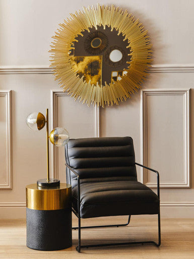 Cardoba Round Black Shagreen Effect Side Table and Stool