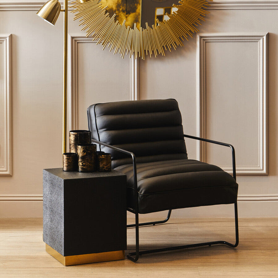 Cardoba Square Black Shagreen Effect Side Table and Stool