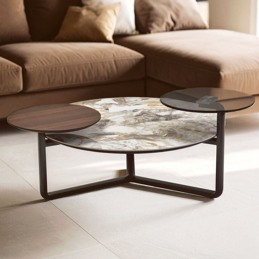 Imperia 3 Tier Round Ceramic Marble Effect Coffee Table - Image 1