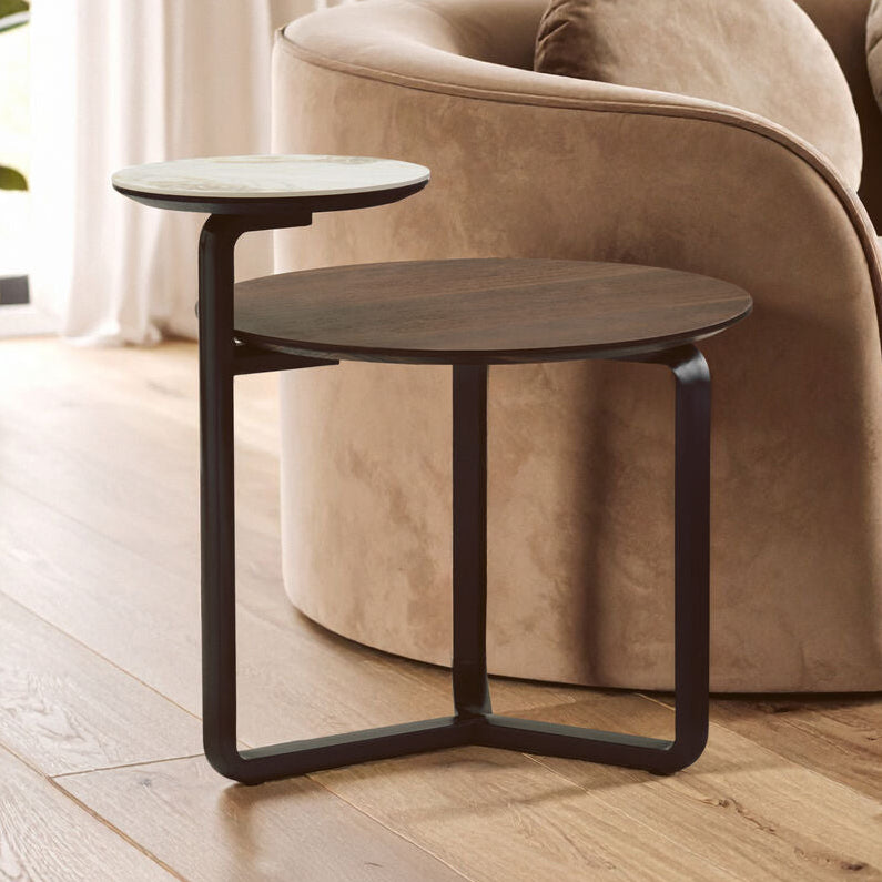 Imperia 2 Tier Round Veneer and Ceramic Coffee Table - Image 1