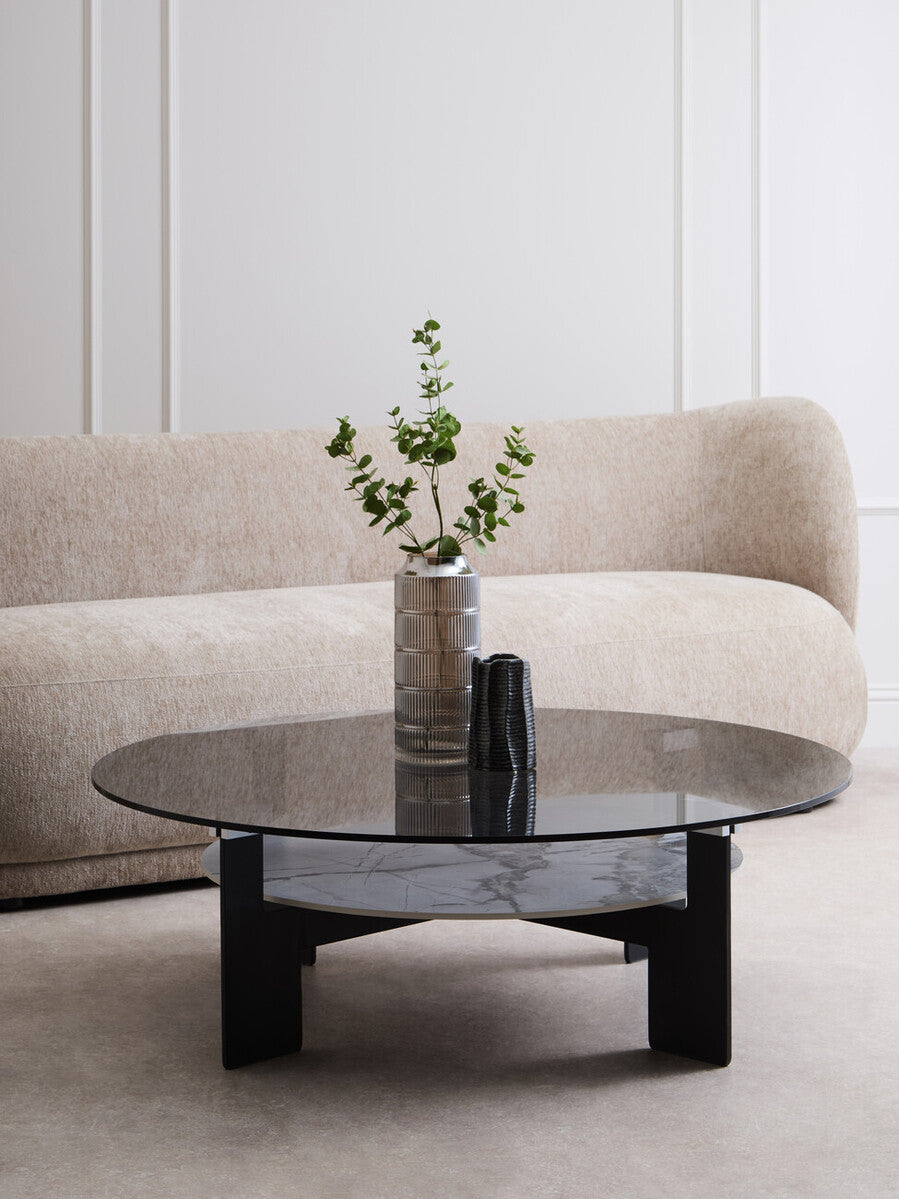 Imperia Round Grey Glass And Ceramic Large Coffee Table