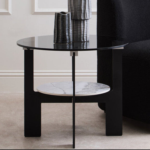 Imperia Round Grey Glass and Ceramic Small Coffee Table - Image 1