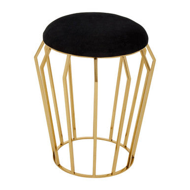 Jaipur Black Velvet And Gold Finish Stool