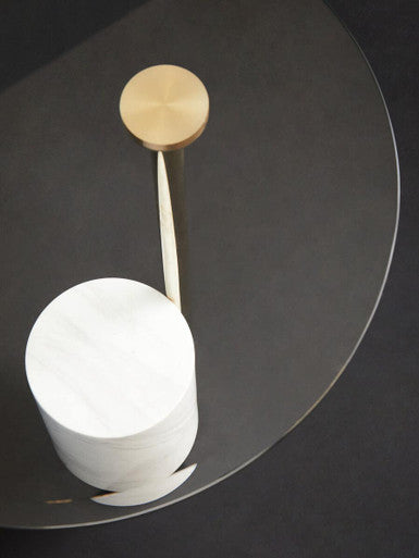 Oria Clear Glass Side Table With Gold Frame And White Marble Base